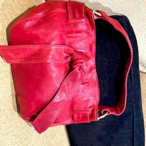 Red leather evening bag